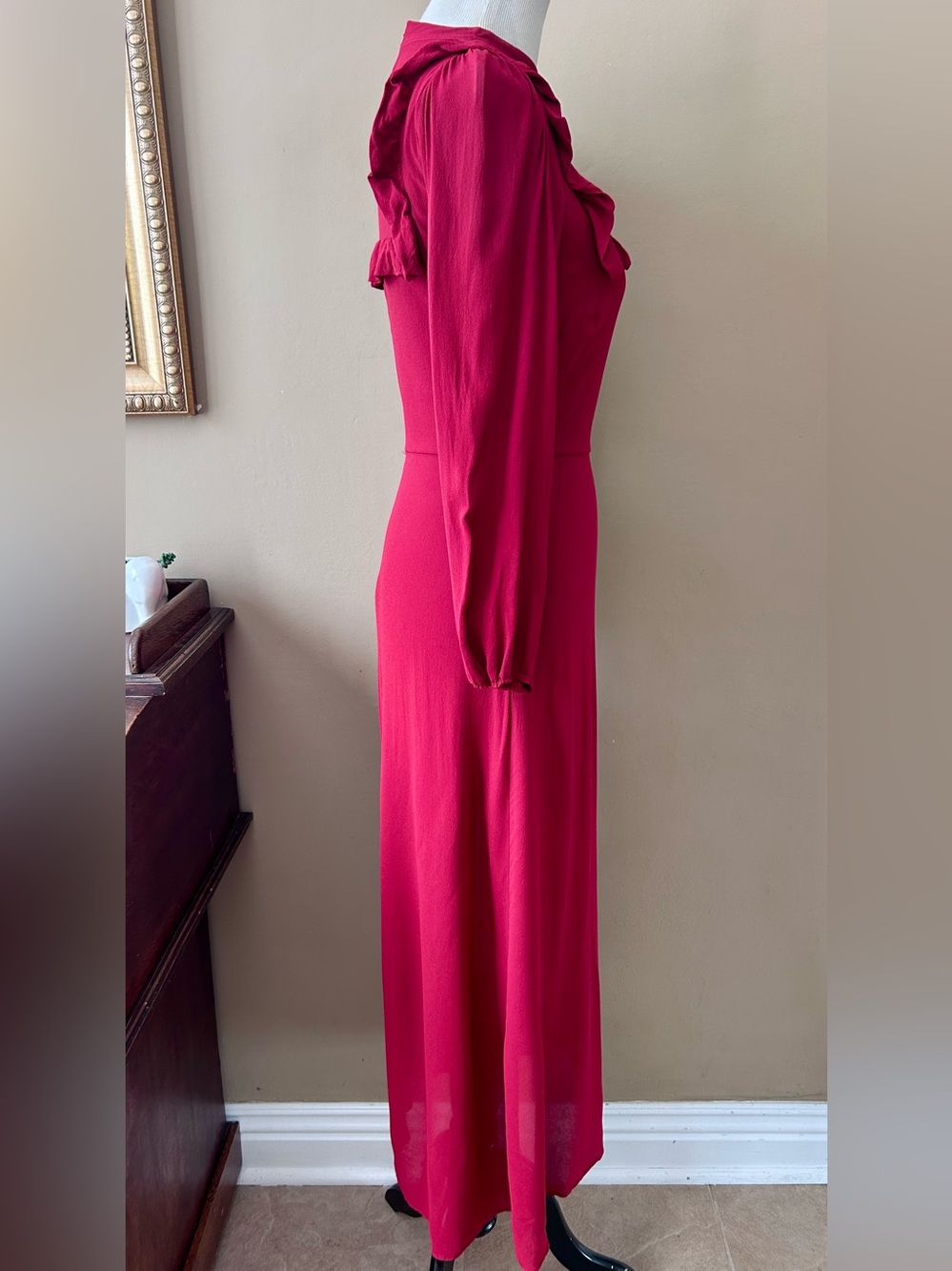 Reformation Gillian Dress Red Long Sleeve Ruffle Size 6 - Picture 10 of 13